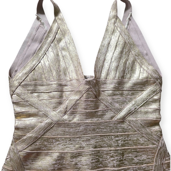 TheKewlShop Metallic Gold Bandage Mini Dress – Size Small - Picture 2 of 9